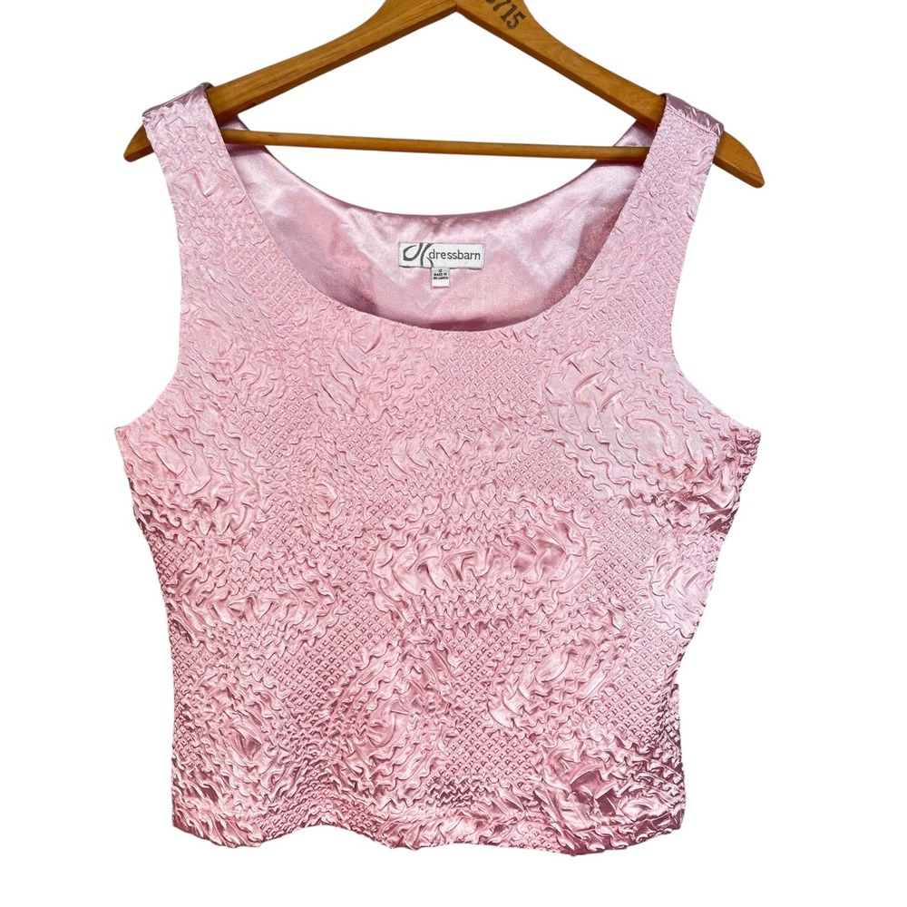 Dressbarn‎ Women's Pink Y2K Retro Textured Sleeveless Cropped Tank Top  Size 12